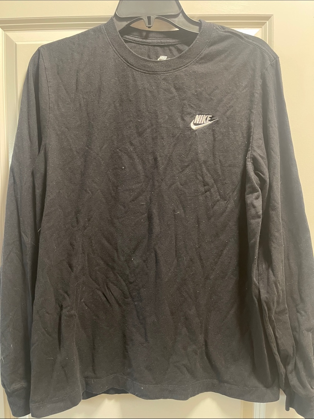 Nike Black Long-Sleeve Crew with White Swoosh Logo